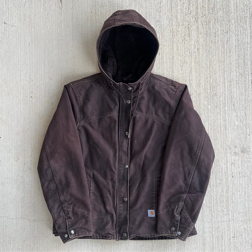 Carhartt WOMENS brown sherpa hooded work wear jacket